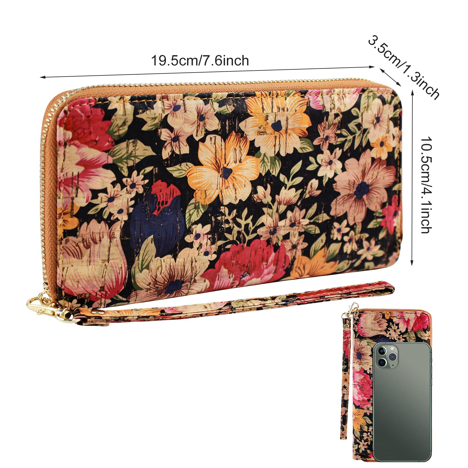 Boshiho Vegan Cork Wallet for Women - Eco-Friendly Smartphone Clutch Purse with Card Holder & RFID Protection | Perfect for Travel, Shopping, and Everyday Use