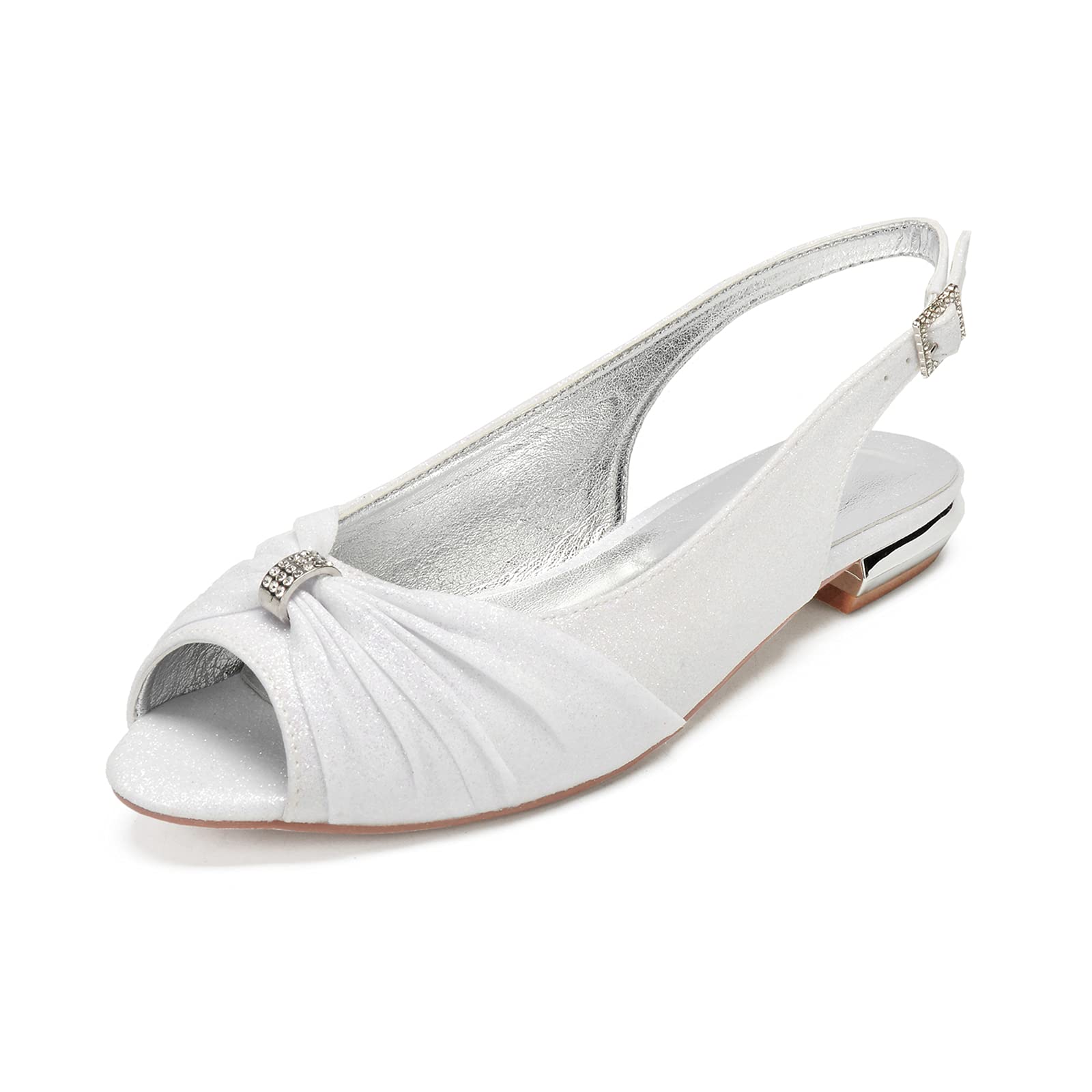Elegant Rhinestone Peep Toe Ballet Flats for Women - Comfortable Slingback Summer Shoes for Wedding, Prom & Bridal Occasions | Perfect for Beach Weddings, Garden Parties & Formal Events