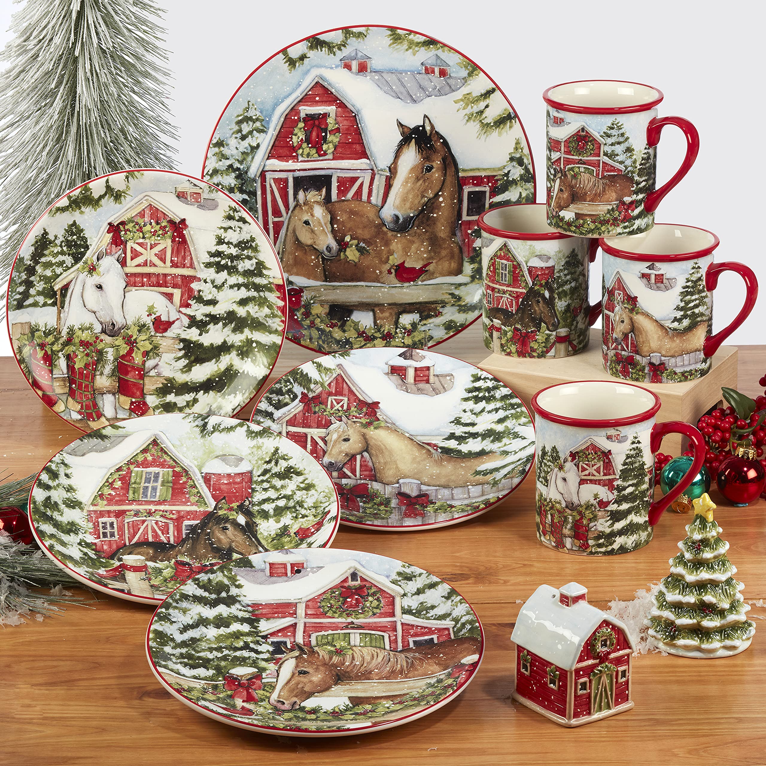 Certified International Homestead Christmas 6-Inch Canape Plates, Set of 4 - Colorful Small Appetizer Dishes for Holiday Parties, Luncheons & Snack Serving - Perfect for Christmas Entertaining, Dinnerware & Dessert Presentation
