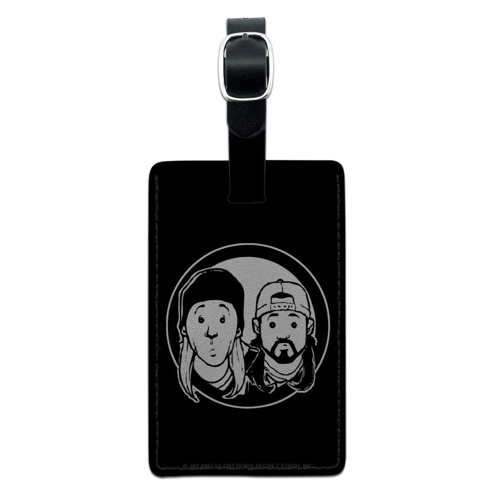 Jay and Silent Bob Cartoon Leather Luggage Tag - Personalized Rectangle ID Card Holder for Travel Bags, Suitcases & Backpacks - Durable Gift for Fans & Movie Lovers