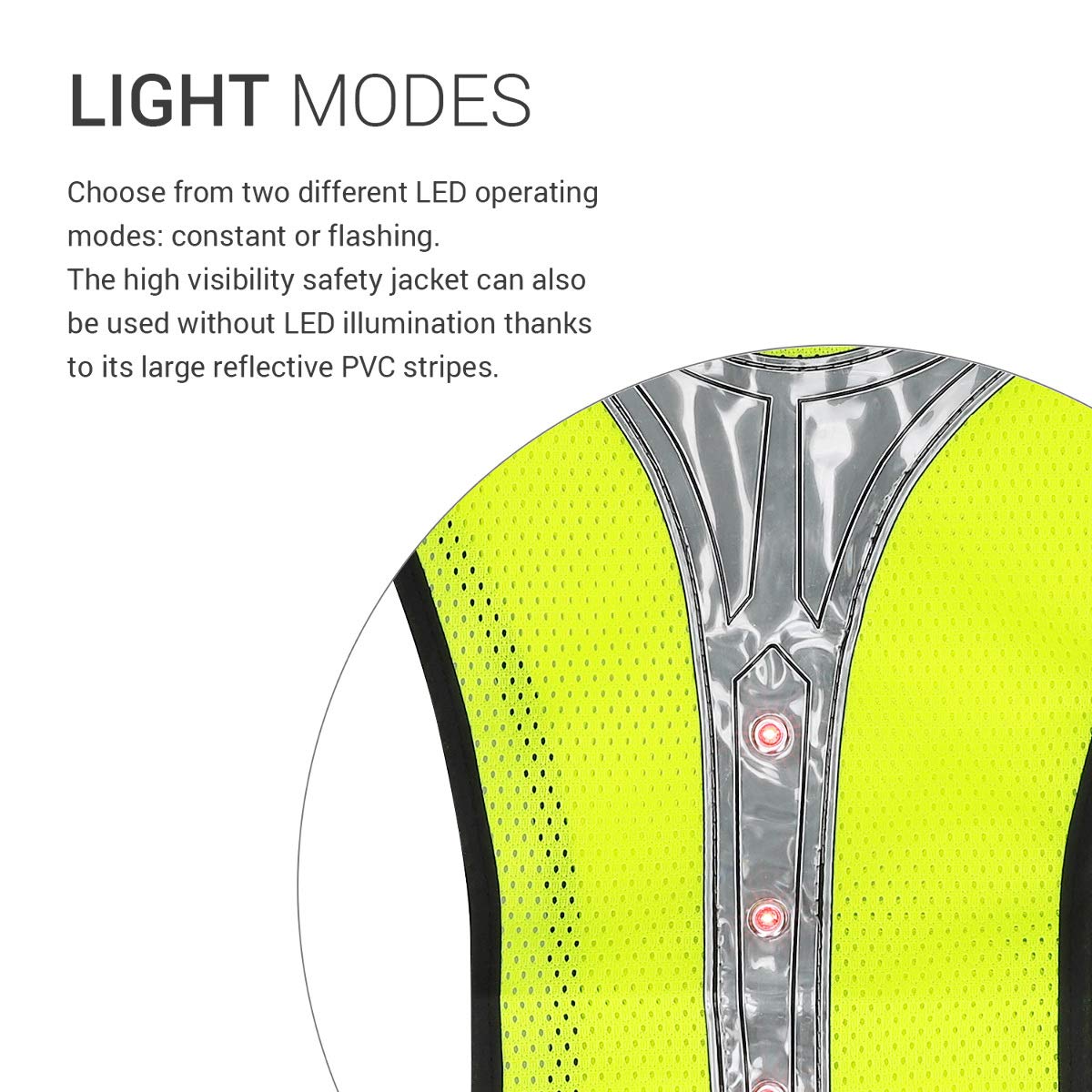 kwmobile Reflective LED Vest with Adjustable Straps - High Visibility Safety Jacket for Cycling, Running, Motorcycle Riding - Perfect for Night Commuting & Outdoor Sports Activities