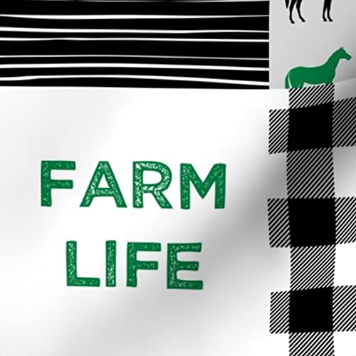Farm Life Horse Printed Minky Fabric - Green Yellow Black Woodgrain Patchwork Fat Quarter for Sewing Baby Blankets, Quilt Backing & Plush Projects - Soft & Cozy Fabric for DIY Crafts, Nursery Decor & Home Decor