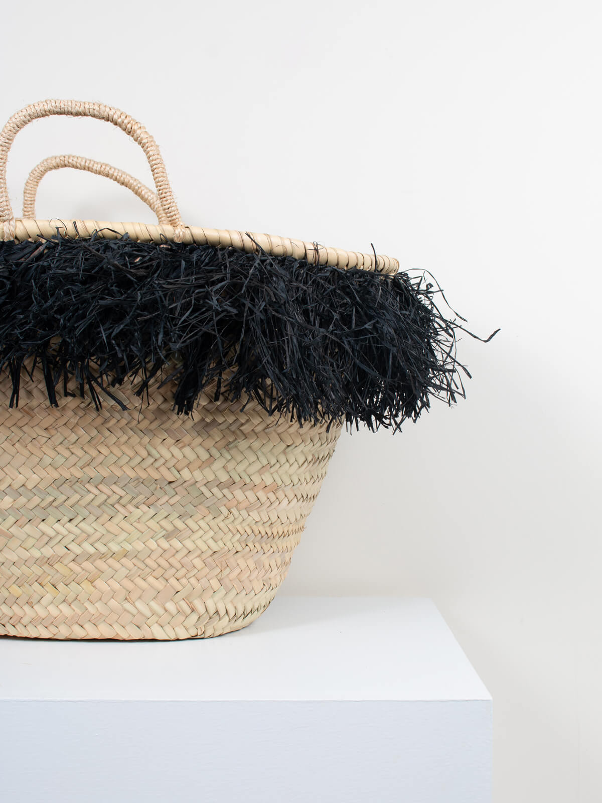 Stylish Black Raffia Tassel Basket - Handwoven Storage Organizer for Home Decor, Nursery, or Beach Essentials | Perfect for Laundry, Toys, and Blankets