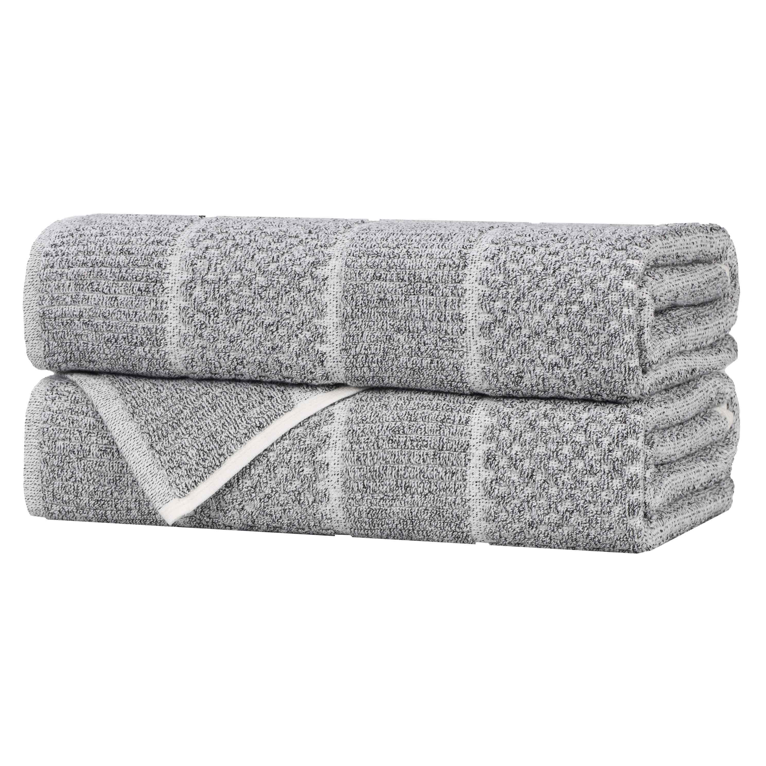 Premium Cotton Blend Checkered and Ribbed Bath Towels Set of 2 - Super Absorbent & Quick Dry - Soft Luxury Bath & Beach Towels for Spa, Pool, Gym, and Travel