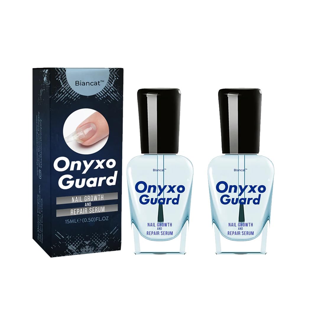 OnyxoGuard Nail Growth & Repair Serum - Strengthener for Thin, Brittle & Damaged Nails - Clear Base Coat Treatment with Fast Results (2 Pack) - Perfect for Weak Nails & Professional Manicures