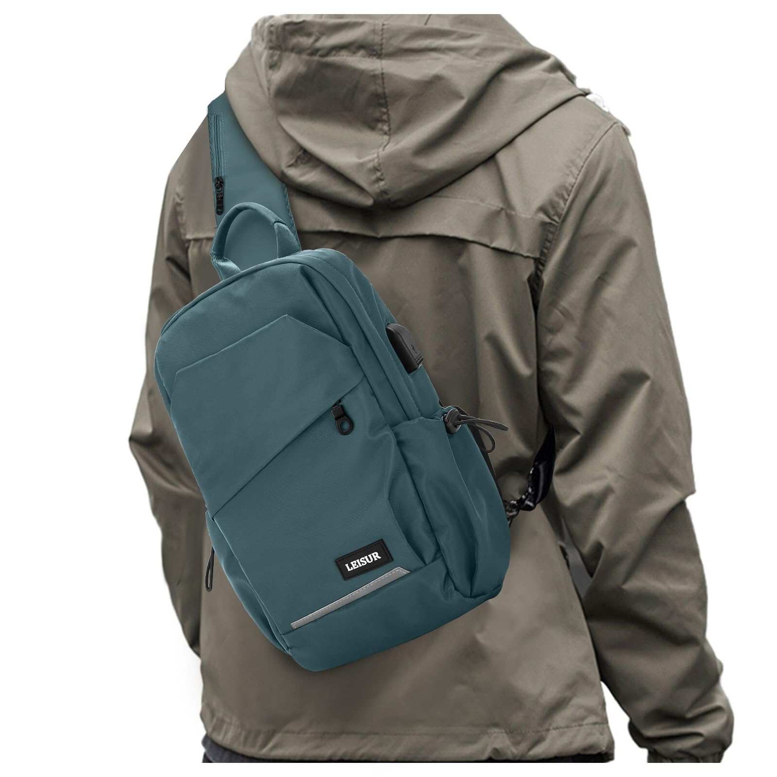 Lightweight Crossbody Sling Bag for Men & Women - Compact Shoulder Backpack with USB Charger Port, Perfect for Travel, Hiking, Gym & Daily Use - Peacock Blue