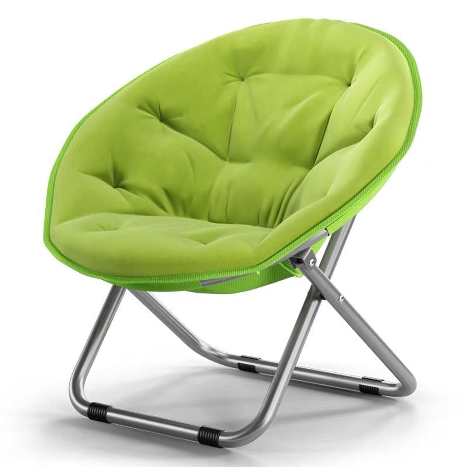 Foldable Moon Chair with Removable Cushion - Saucer Sun Lounger & Lazy Recliner for Indoor/Outdoor Use - Comfortable Round Armchair with Padded Seat for Kids & Adults (Fruit Green) - Perfect for Living Rooms, Bedrooms, Patios & Camping