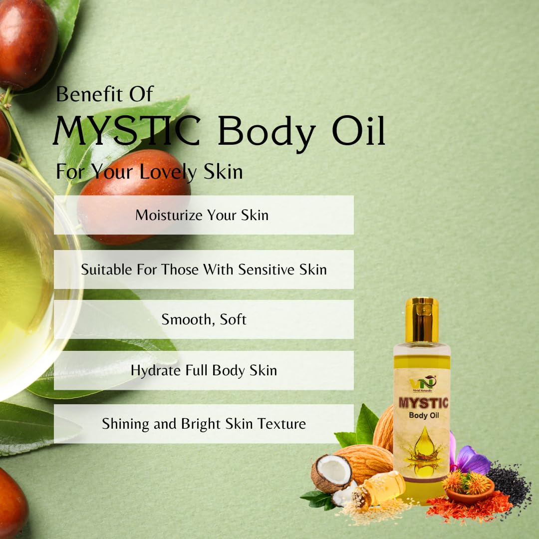 Vivid Naturally Handmade Mystic Body Massage Oil - Hydrating, Softening & Brightening for All Skin Types (115ml) | Perfect for Spa Nights, Couples Massage & Self-Care Rituals