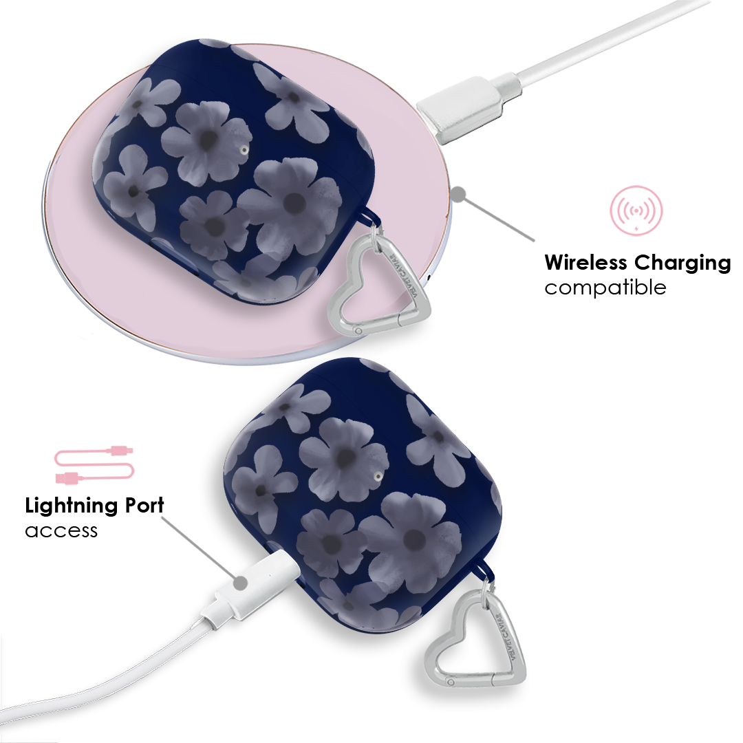 Midnight Blossom AirPods Case with Flower Design - Protective Cover for AirPods 1/2/3 & Pro - Perfect for Travel, Workout & Everyday Use