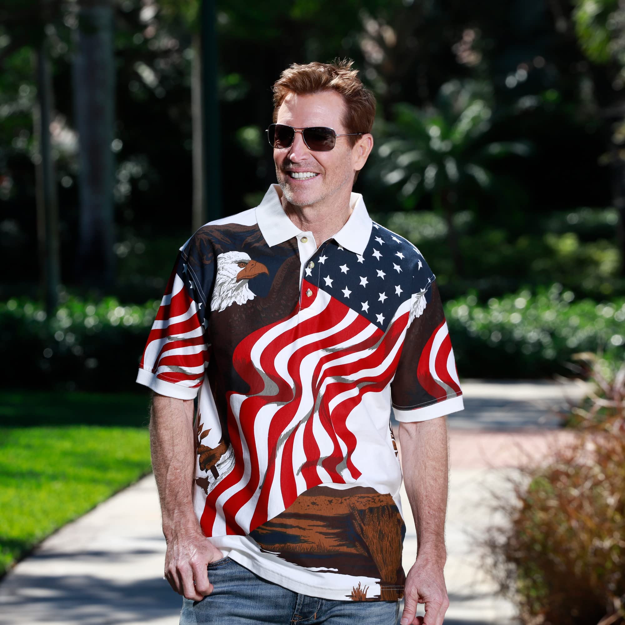 Men's Patriotic American Flag Golf Shirt - USA 4th of July Polo Shirt for Men | Breathable Moisture-Wicking Fabric for Golfing, BBQ Parties & Independence Day Celebrations