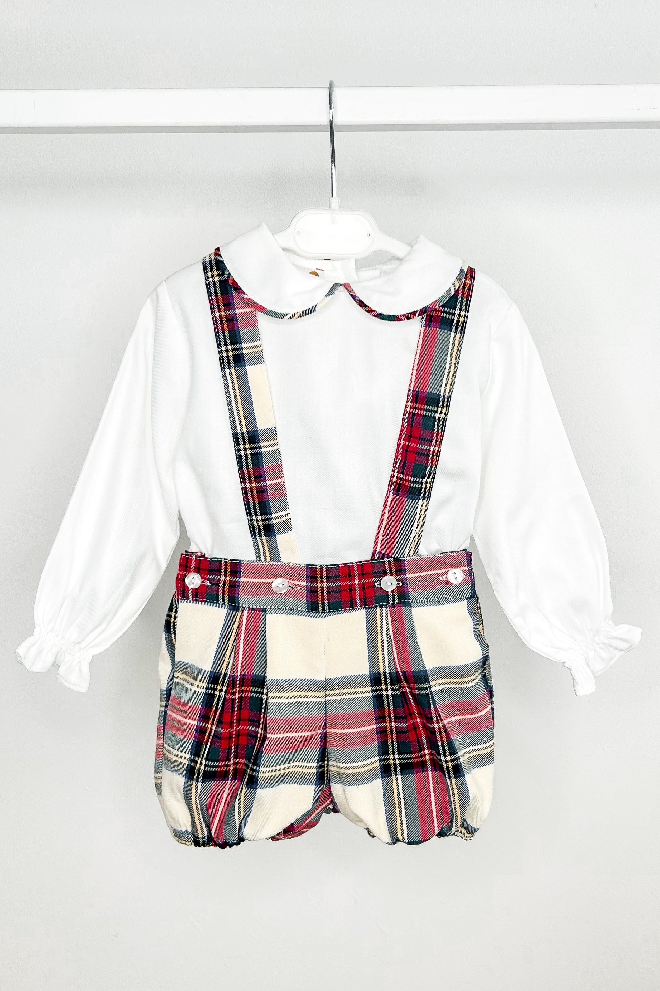 Sebastian Red & Ivory Tartan Shirt and Jam Pants with Suspenders - Vintage Scottish Style Outfit for Men, Perfect for Christmas Parties, Cosplay and Casual Wear