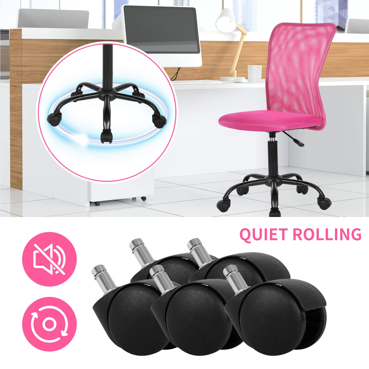Ergonomic Armless Office Chair - Adjustable Height Mesh Computer Desk Chair with Lumbar Support, Rolling Swivel Task Chair for Small Spaces, Pink | Perfect for Home Office, Gaming & Workspace Comfort