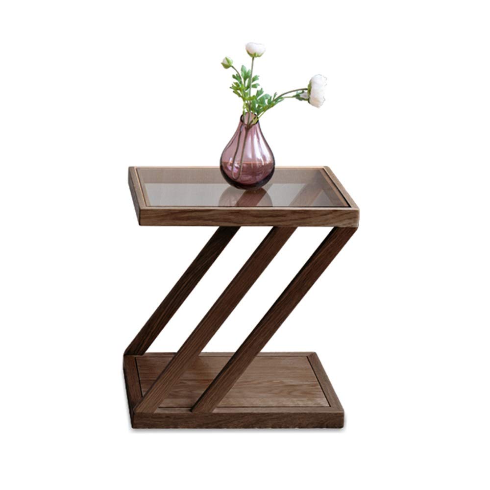 Portable Mini Sofa Side Table - Solid Wood Frame & Tempered Glass Top - Compact End Table for Living Room, Bedroom, or Office - Brown - Perfect for Small Spaces, Reading Nooks, and Coffee Table Alternatives