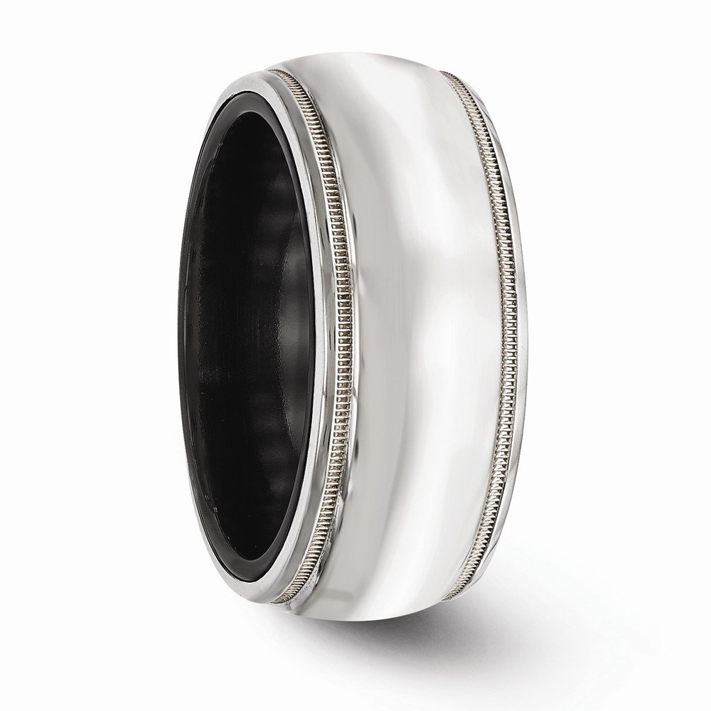 Black Titanium & 925 Sterling Silver Men's Wedding Band Ring - Milgrain Edge Design for Comfort Fit, Perfect for Engagements, Anniversaries and Daily Wear