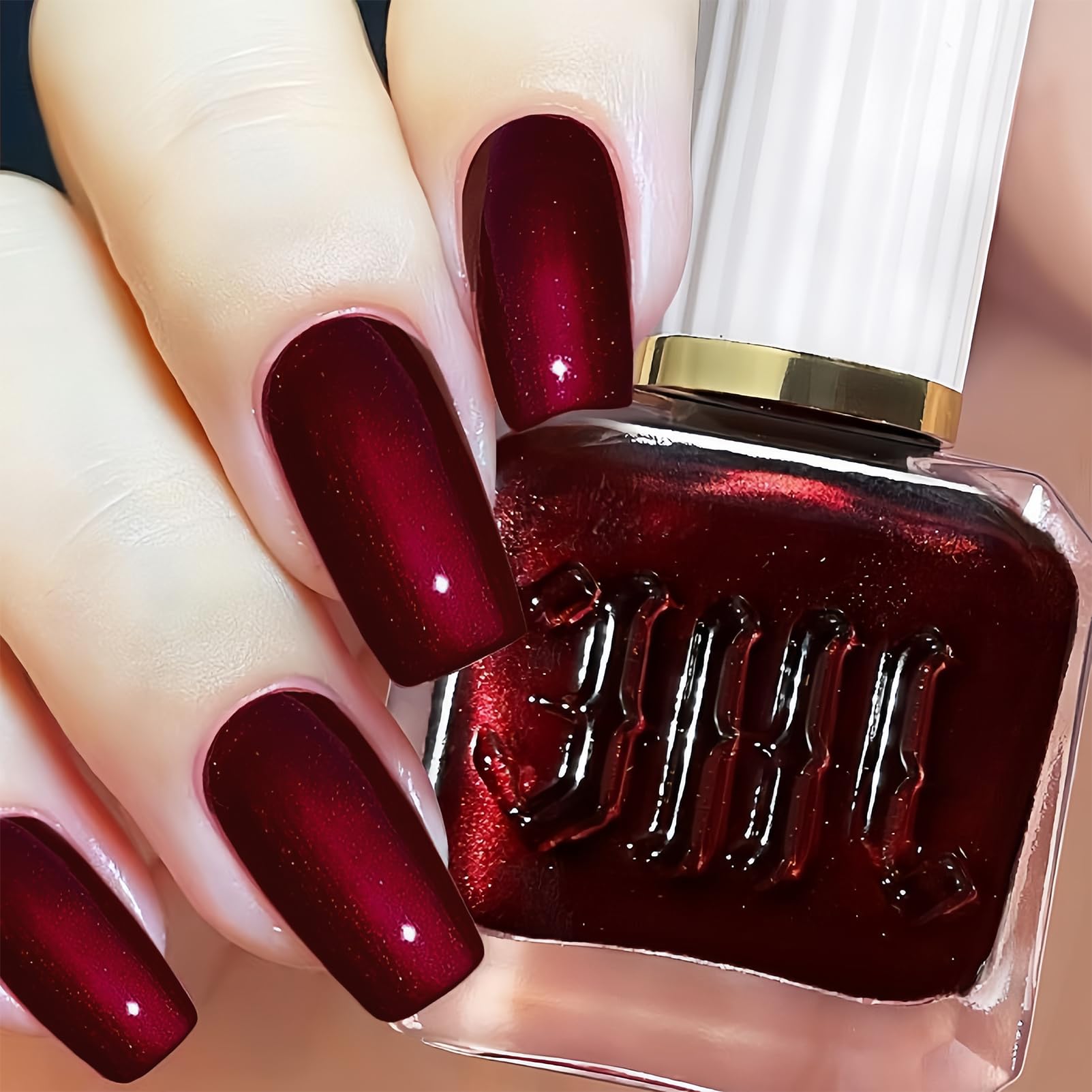 Pearl Gel Nail Polish - Deep Blood Red Shimmer Nail Color | No UV/LED Lamp Needed | Air Dry Formula for Beginners | 12ml DIY Home Manicure Kit | Perfect for Parties, Weddings & Special Occasions