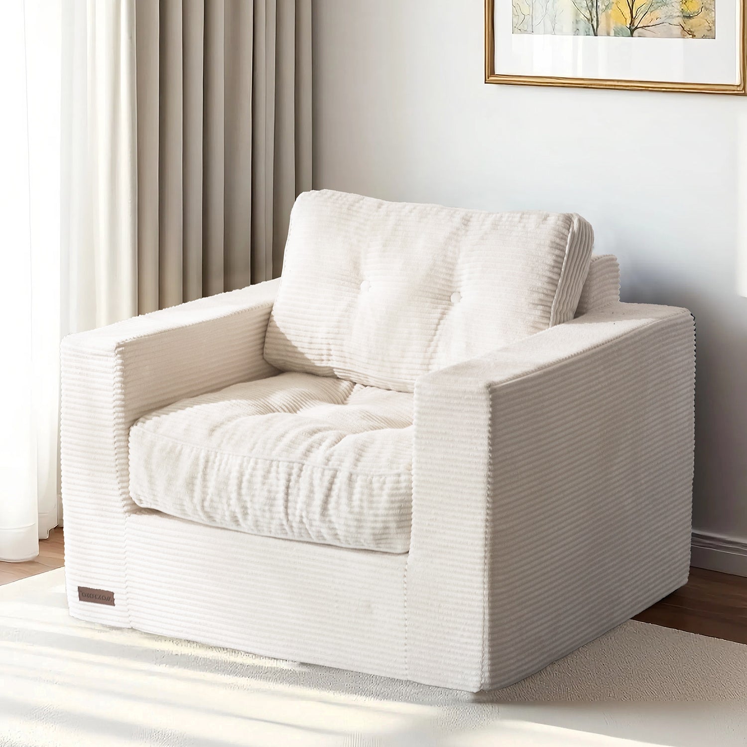 MAXYOYO Bean Bag Sofa Chair - Upholstered Floor Sofa with Armrests for Adults, Beige | Comfortable Lounge Seating for Living Room, Bedroom & Game Room