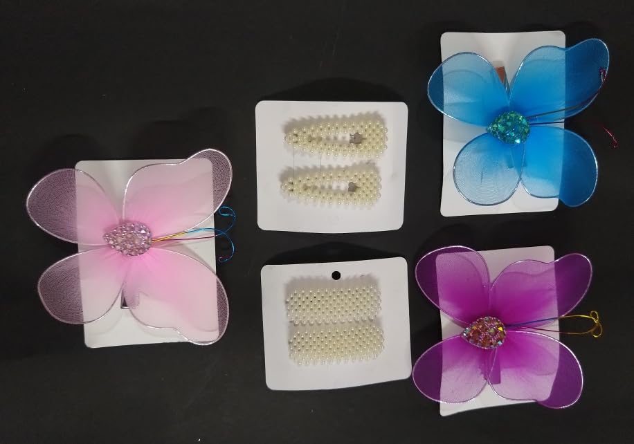 PRW Hair Accessories Set - 3 Butterfly Hair Clips & 2 Pairs of Barrettes for Women & Girls | Perfect for Weddings, Parties & Daily Styling