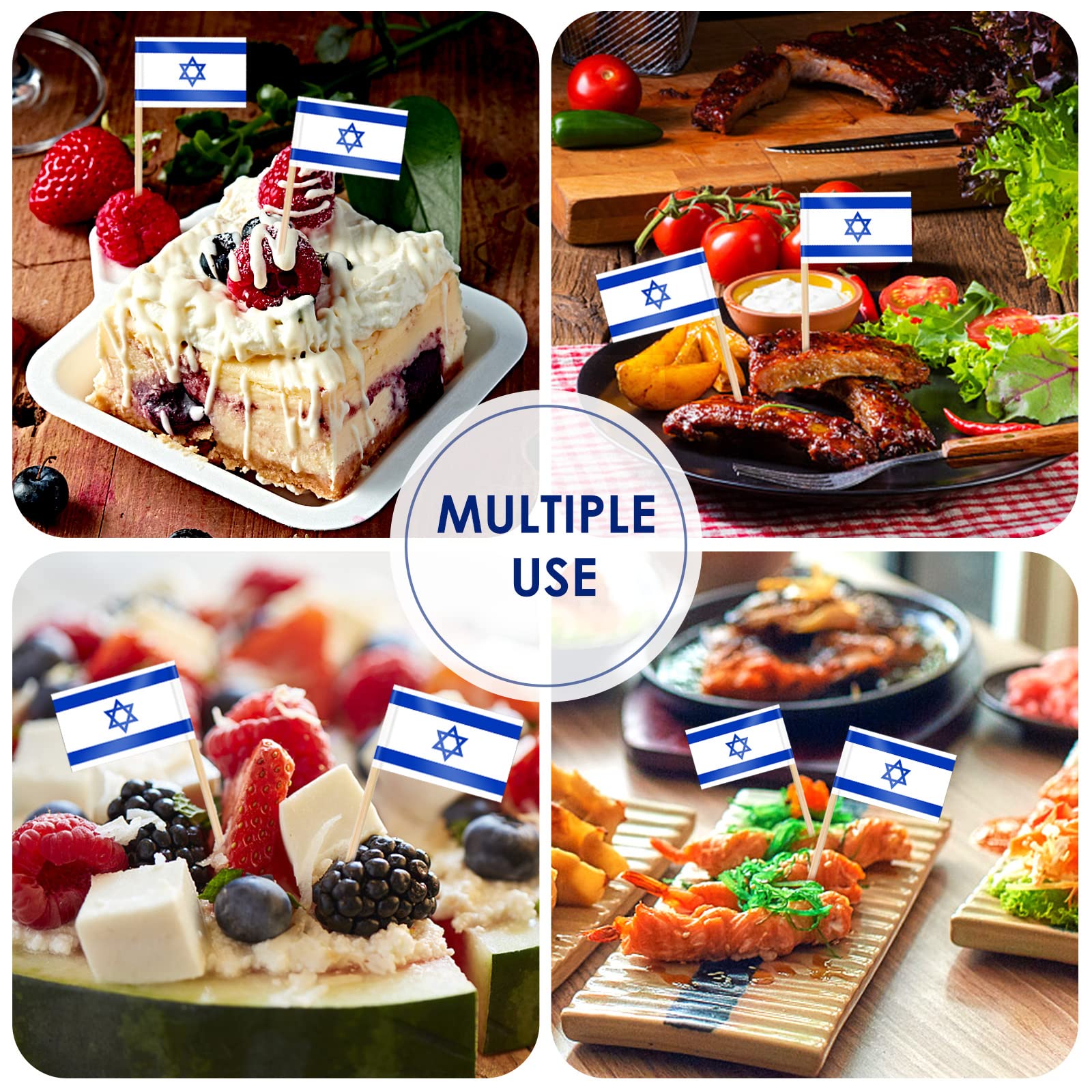 AhfuLife 200 Pcs Mini Israeli Flags - Toothpick Flags, Cupcake Toppers & Cocktail Decorations for Passover, Israeli Independence Day & Party Celebrations