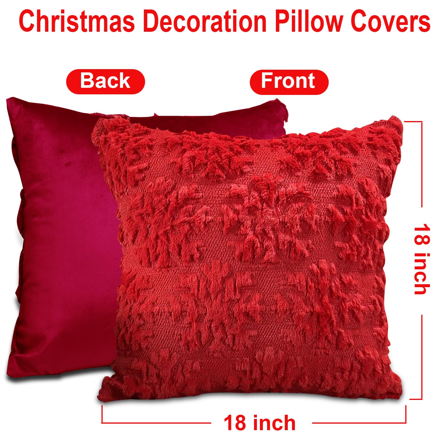18x18 Inch Christmas Pillow Covers Set of 2 - Soft Faux Rabbit Fur with 3D Snowflake Embroidery - Holiday Decorative Throw Pillows for Sofa, Couch & Christmas Party Decor - Skin-Friendly with Invisible Zipper - Perfect for Living Room, Bedroom & Festive Home Decor