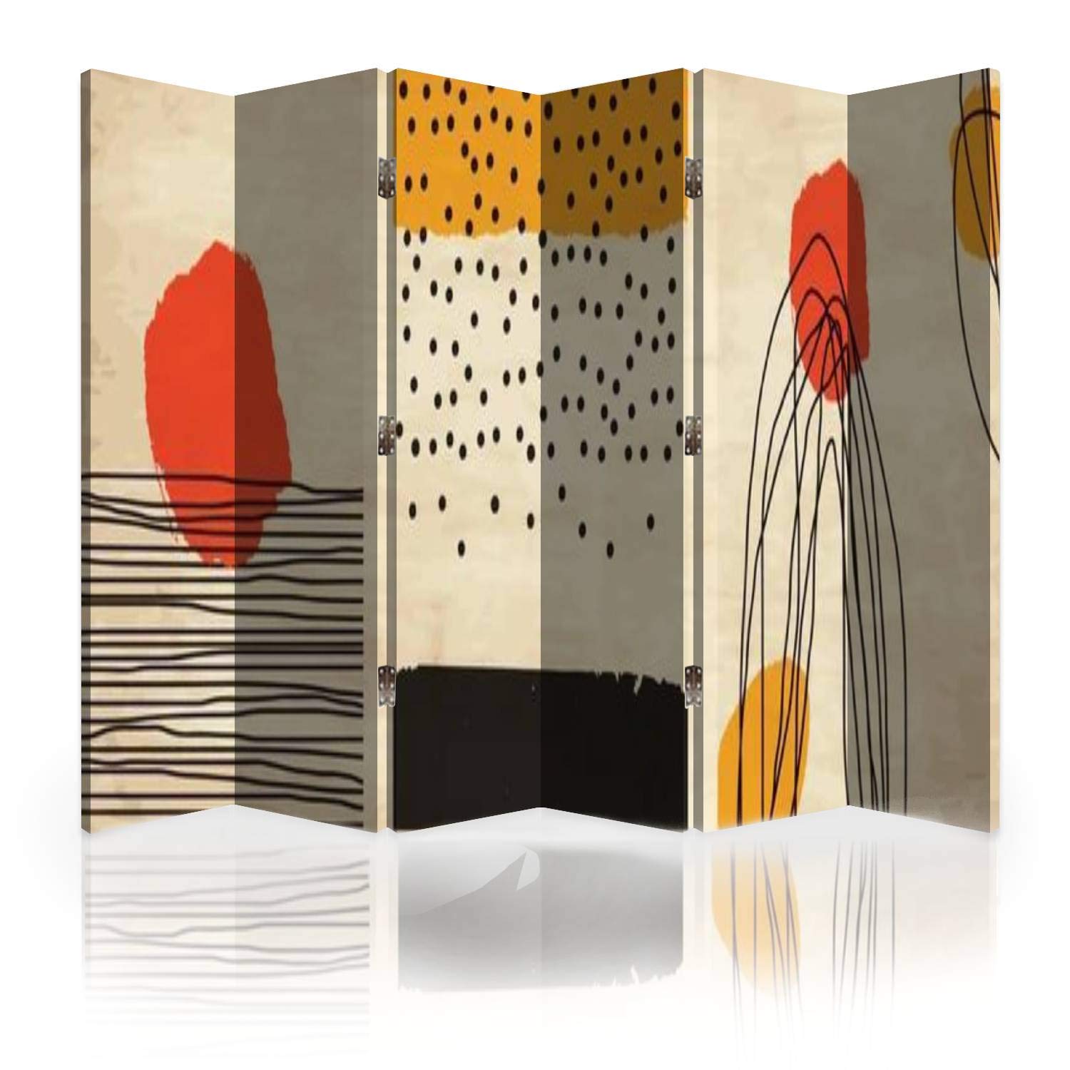 Mid Century Modern Canvas Room Divider - 6 Panel Hand Painted Geometric Folding Screen | Minimalist Privacy Partition for Living Room, Bedroom & Office | Decorative Wall Separator for Home & Workspace