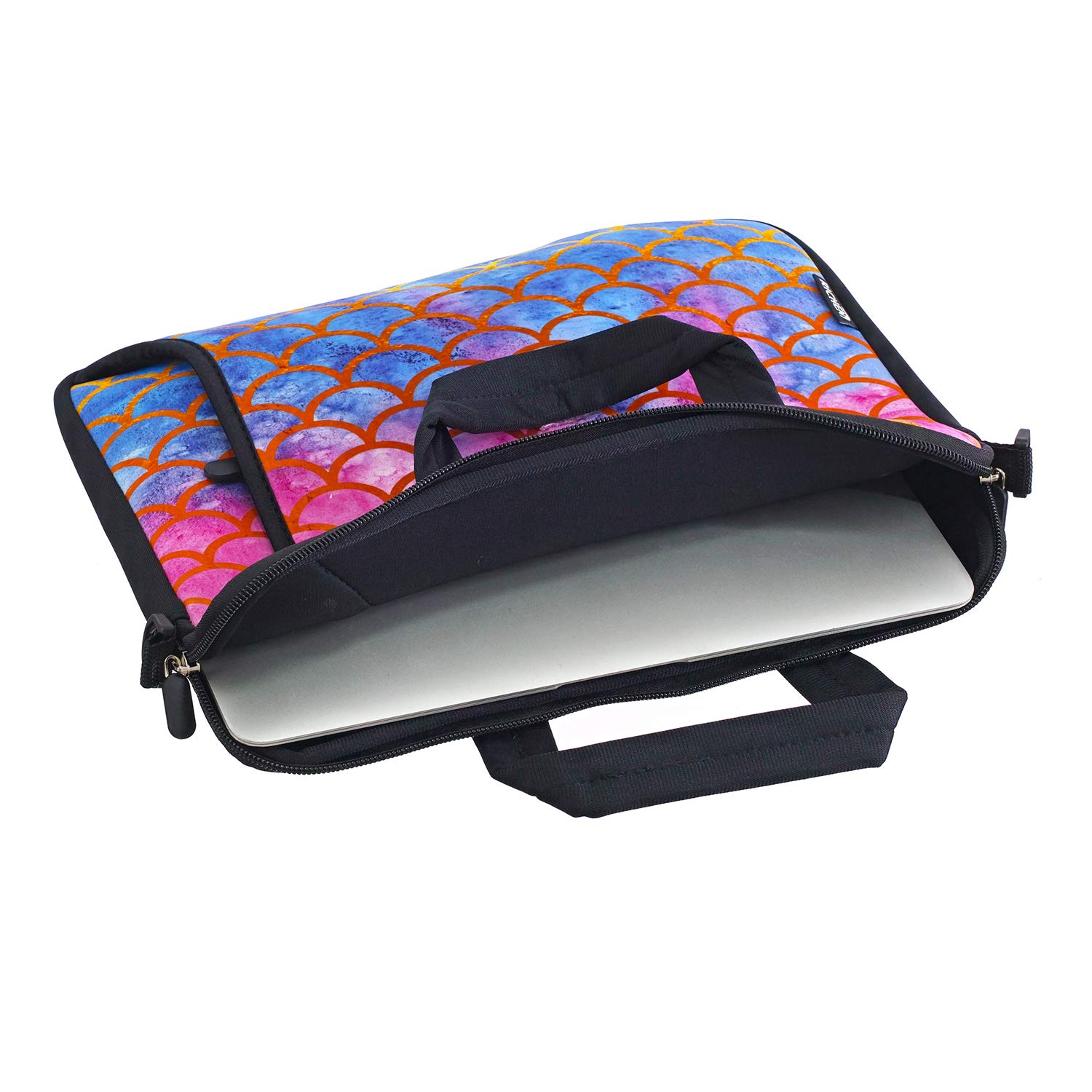 Premium RICHEN 11-13.3 Inch Neoprene Laptop Sleeve Case for MacBook/Chromebook/Notebook - Waterproof Travel Bag with Handle & Shoulder Strap (Mermaid Scale Design) - Perfect for Business, School & Airplane Carry-On