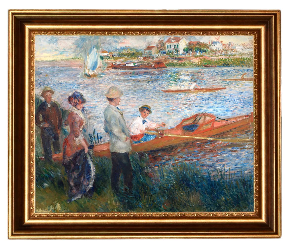 ELITEART Oarsmen at Chatou - 1879 by Pierre Auguste Renoir Framed Oil Painting Reproduction, Giclee Wall Art Canvas Print - Impressionist Home Decor for Living Room, Office & Gallery Display