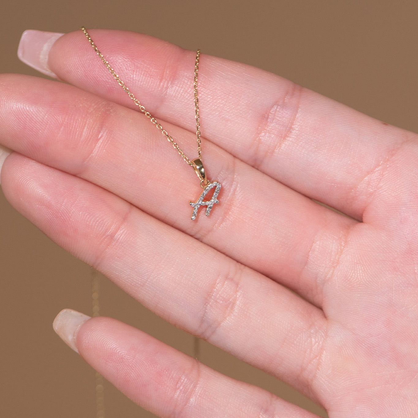 14K Solid Yellow Gold Cursive Diamond Initial Necklace - Personalized Name Pendant for Women, Gift for Her, Birthday, Anniversary, Valentine's Day Jewelry