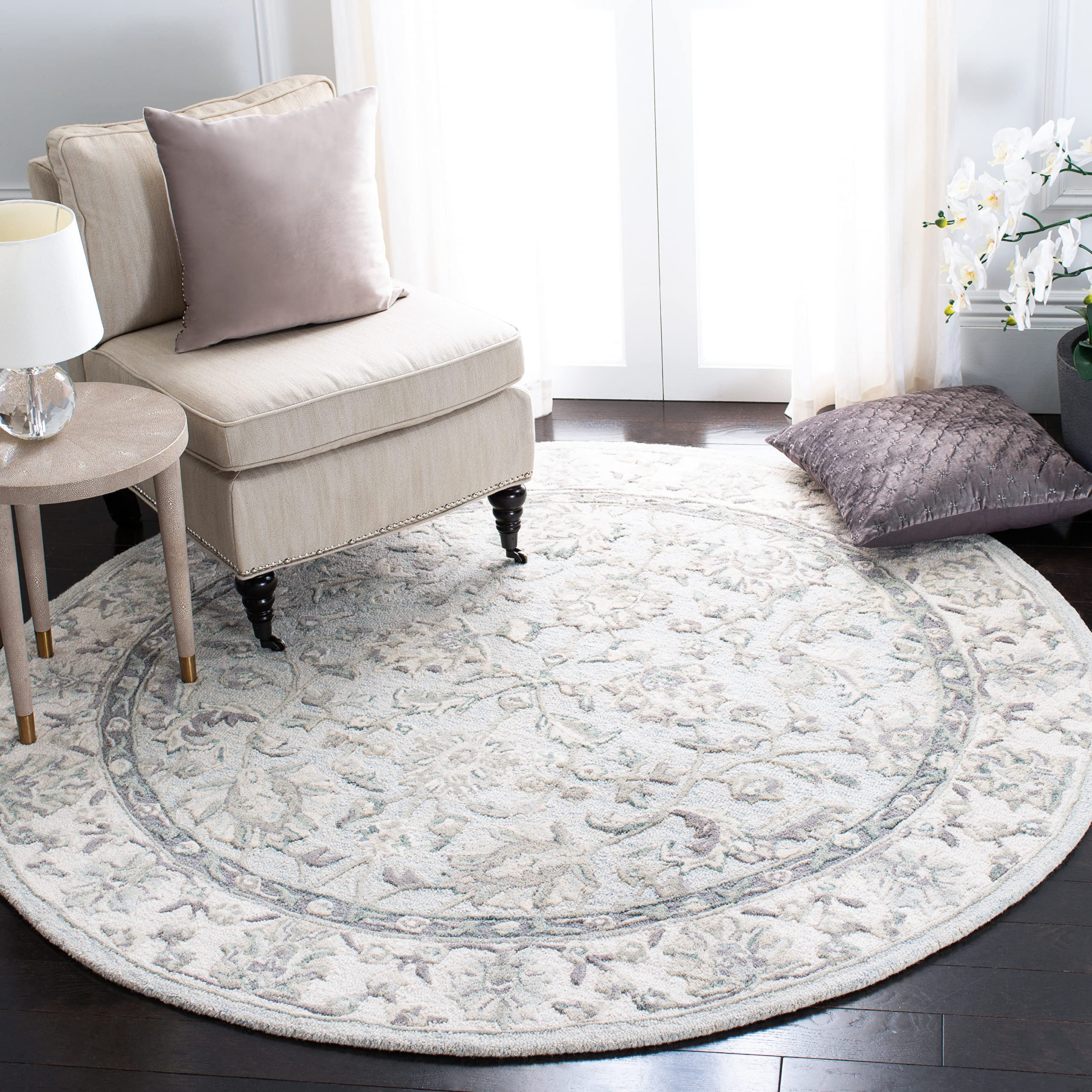SAFAVIEH Glamour Collection 6-Foot Round Handmade Premium Wool Area Rug in Light Blue & Ivory - GLM628M | Perfect for Living Room, Bedroom, or Office Decor
