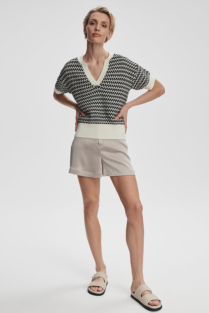 Varley Dora Knit Top for Women - Soft Cotton Crewneck Sweater (Egret) | Casual Everyday Wear, Office Outfits & Layering Essential