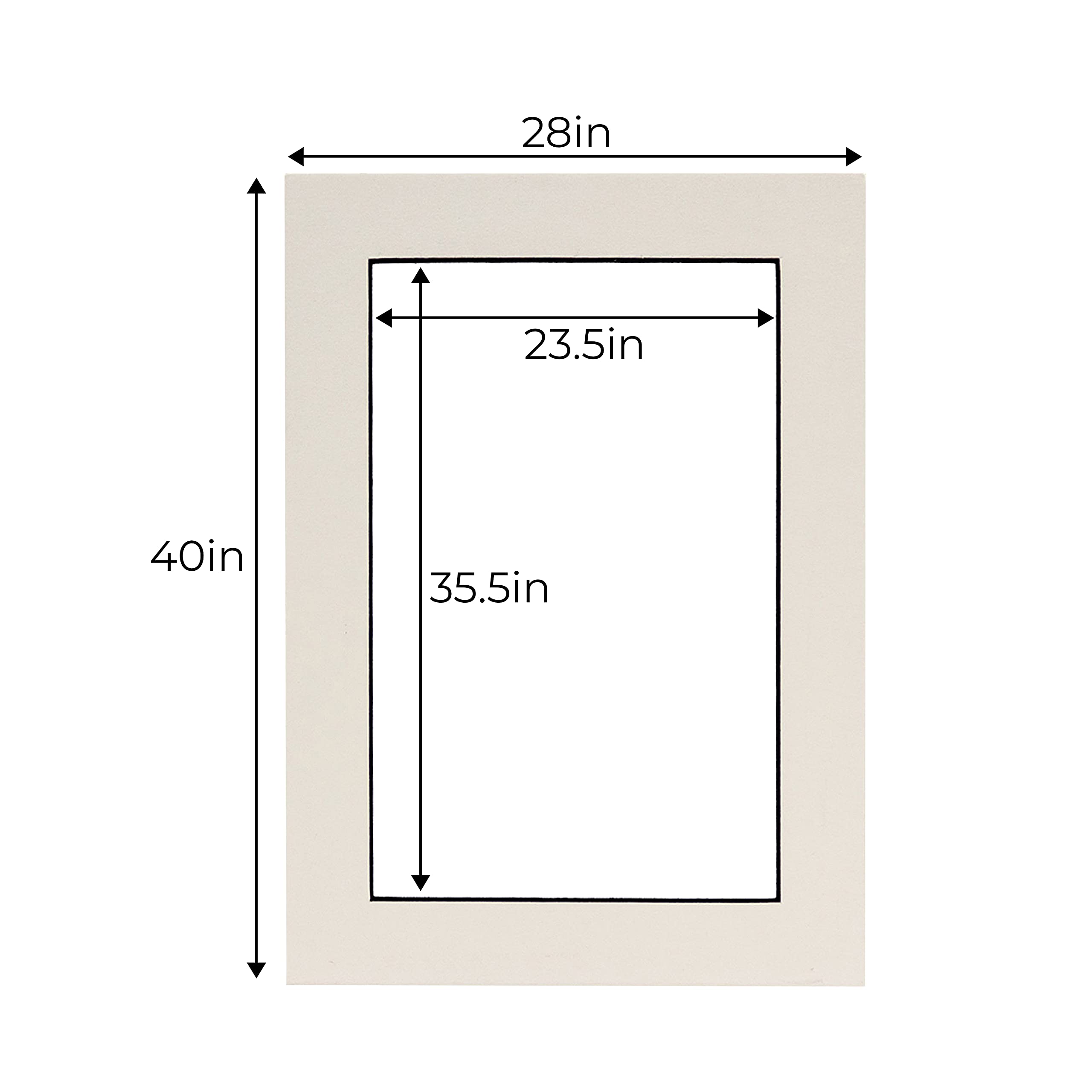 White Acid-Free 28x40 Picture Frame Mat with Black Core Bevel Cut for 24x36 Photos - Fits Standard 28x40 Frames - Includes Protective Bag & Backing Board - Perfect for Artwork, Photographs & Home Decor Display