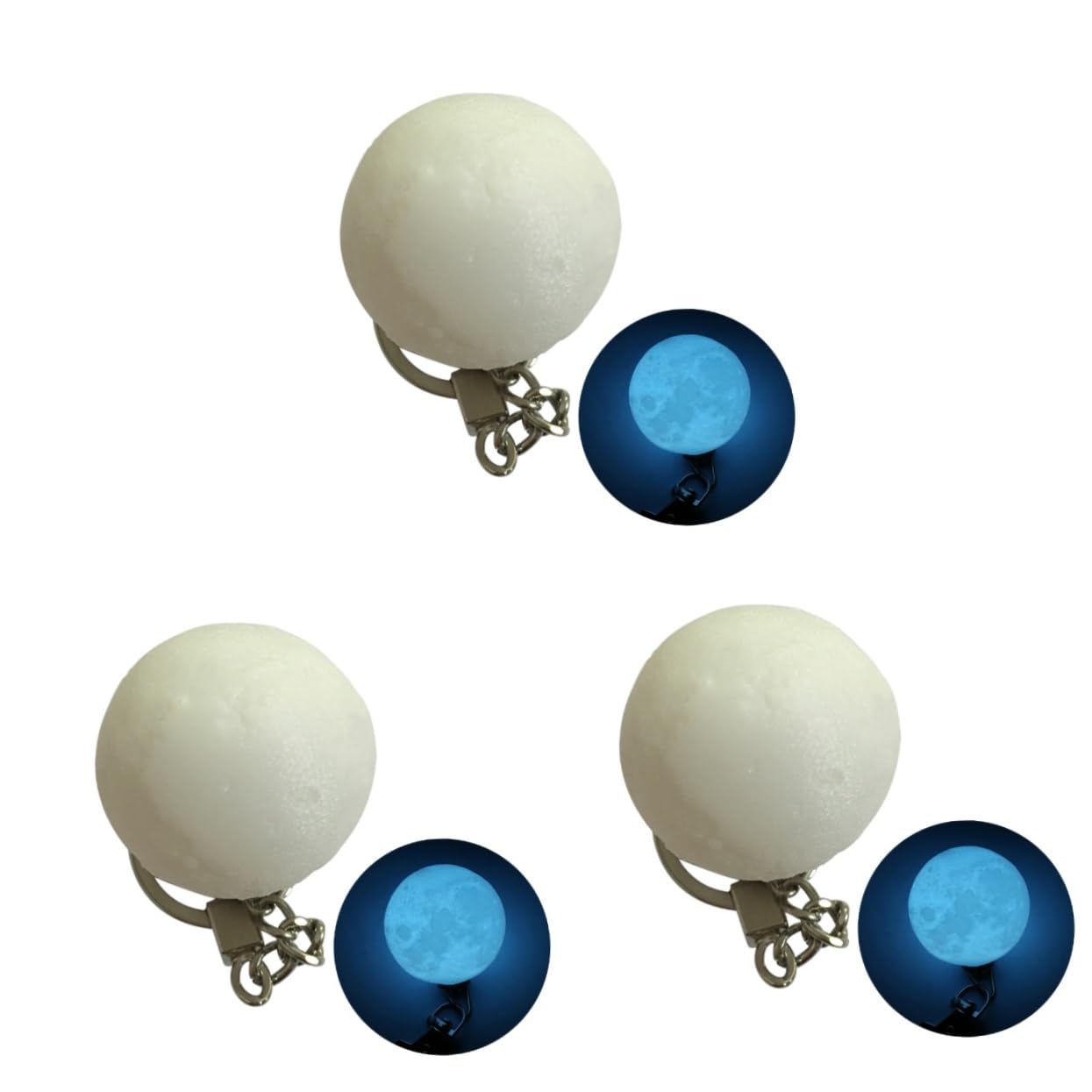 UKCOCO 3-Pack LED Moon Night Light Keychain - 3D Glow in The Dark Keyring, Portable Moon Lamp for Keys, Backpacks & Gifts - Perfect for Camping, Travel, Home Decor & Emergency Lighting