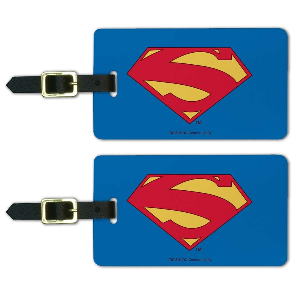 Superman New 52 Shield Logo Luggage ID Tags - 2 Pack Durable Suitcase Travel Tags for Carry-On Bags, Backpacks & Suitcases - Perfect for Airports, Business Trips & Vacation Travel Accessories