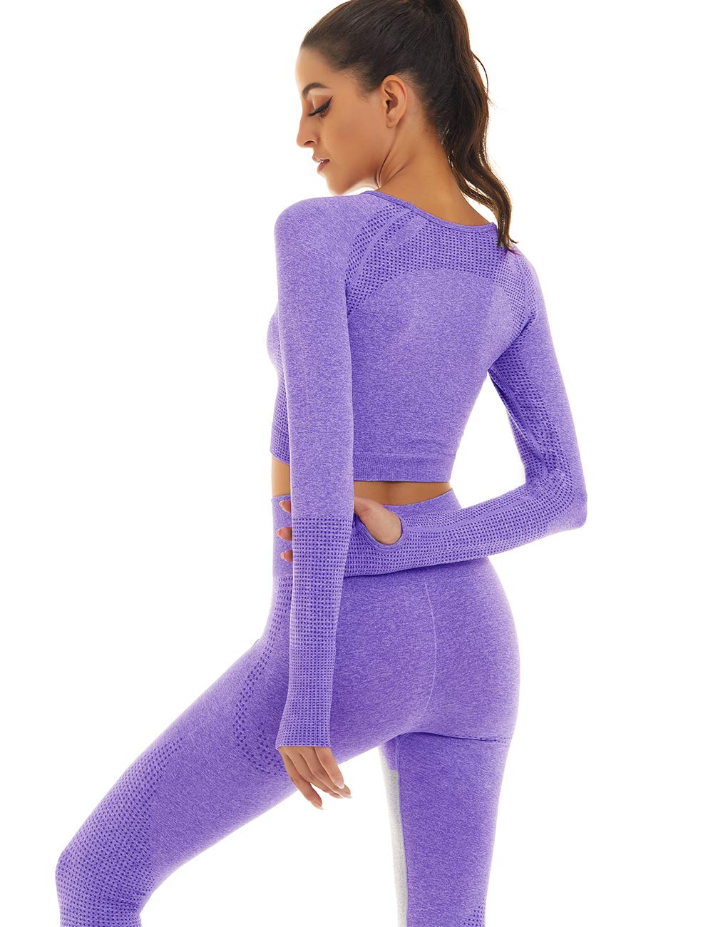 Seamless Women's Workout Outfits - Athletic 2-Piece Set with High-Waisted Leggings & Long Sleeve Top | Gym, Yoga, Running & Fitness Apparel for Women