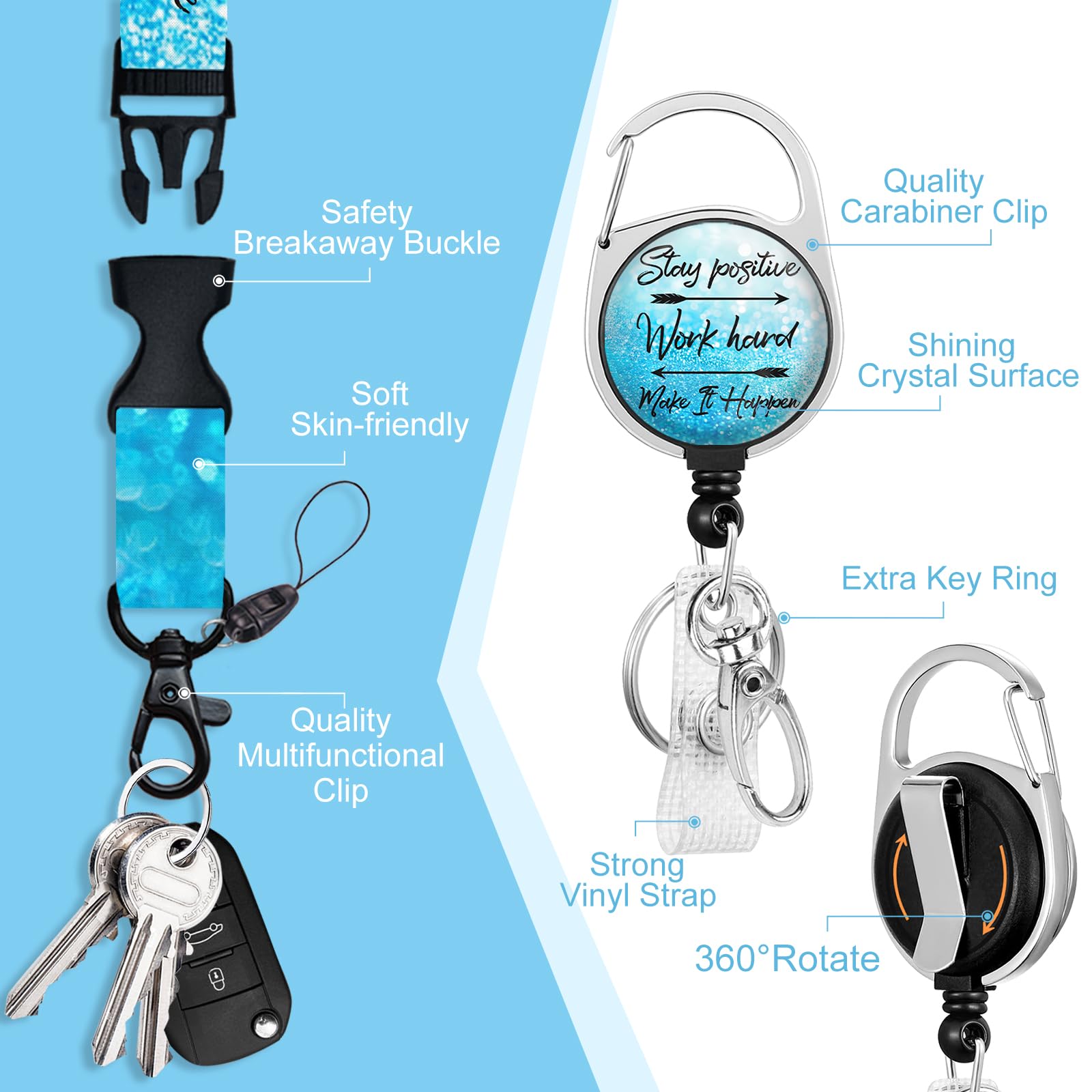 Retractable ID Badge Lanyard with Quote Card - for Nurses, Teachers, Students