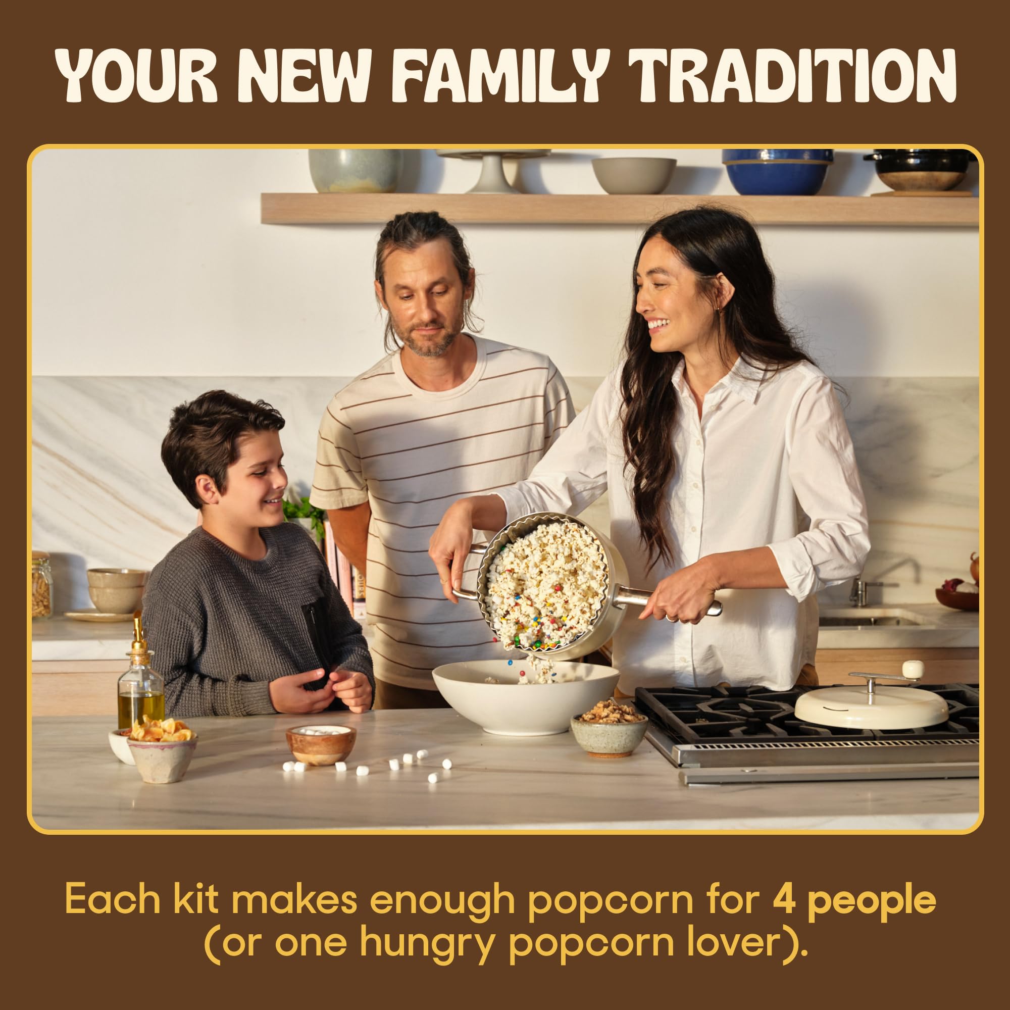 Popsmith 6 Quart Stovetop Popcorn Maker Starter Bundle in Cream - Includes 5 Movie Theater & 5 Kettle Corn Popcorn Kits - Stainless Steel Popcorn Machine for Gas, Electric & Induction Stovetops - Perfect for Movie Nights, Parties & Family Snack Time