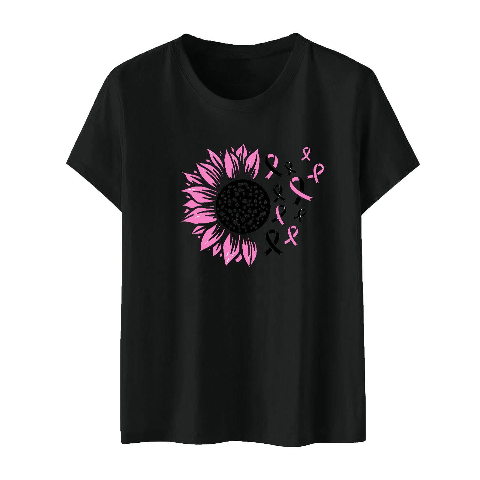 Women's Pink Ribbon Graphic Short Sleeve Tee - Breast Cancer Awareness Shirt, Casual Loose Fit Top for Fall 2022 | Cute Going Out & Everyday Wear