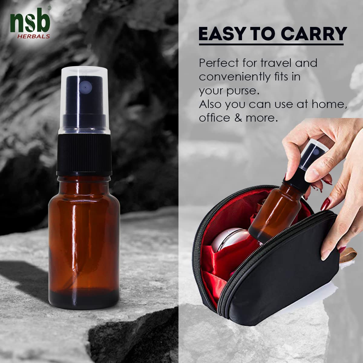 NSB Herbals 10ml Refillable Amber Glass Fine Mist Spray Bottles with Leak-Proof Pump - Perfect for DIY Perfume, Essential Oils, Aromatherapy Blends, Facial Mists & Beauty Products (3-Pack) - Ideal for Travel, Home Spa & Skincare Routine