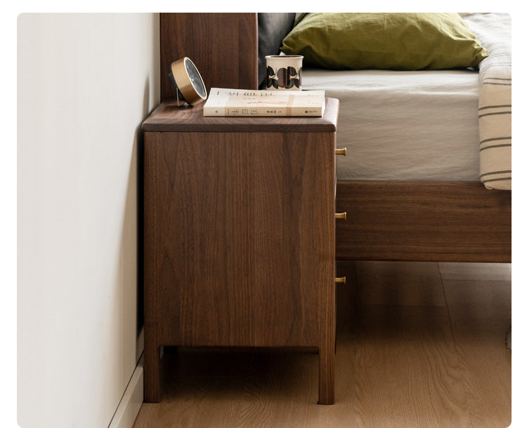 Premium Black Walnut Solid Wood Nightstand - Modern Nordic Style Bedside Table for Bedroom, Living Room & Office Furniture