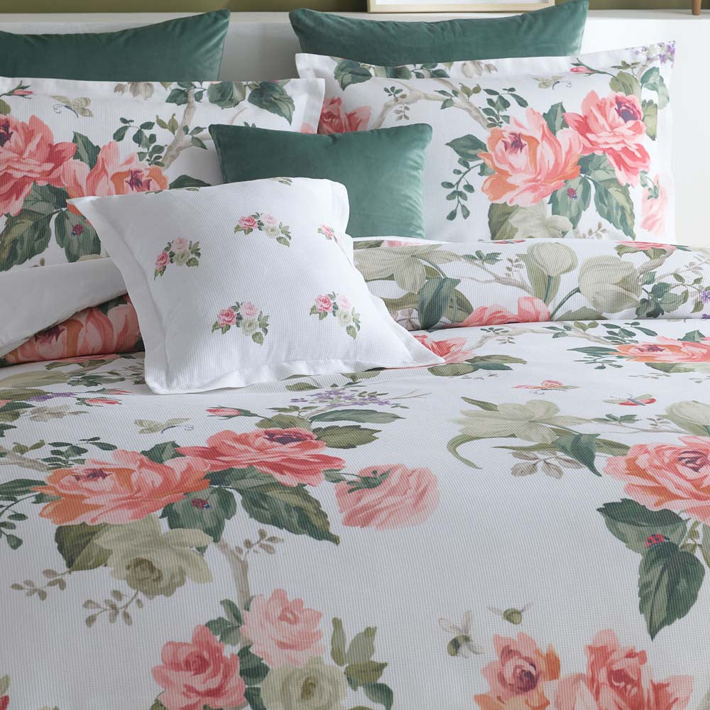 English Rose White Quilt Cover Set King Size - Luxury Floral Bedding for Master Bedroom & Guest Room Decor