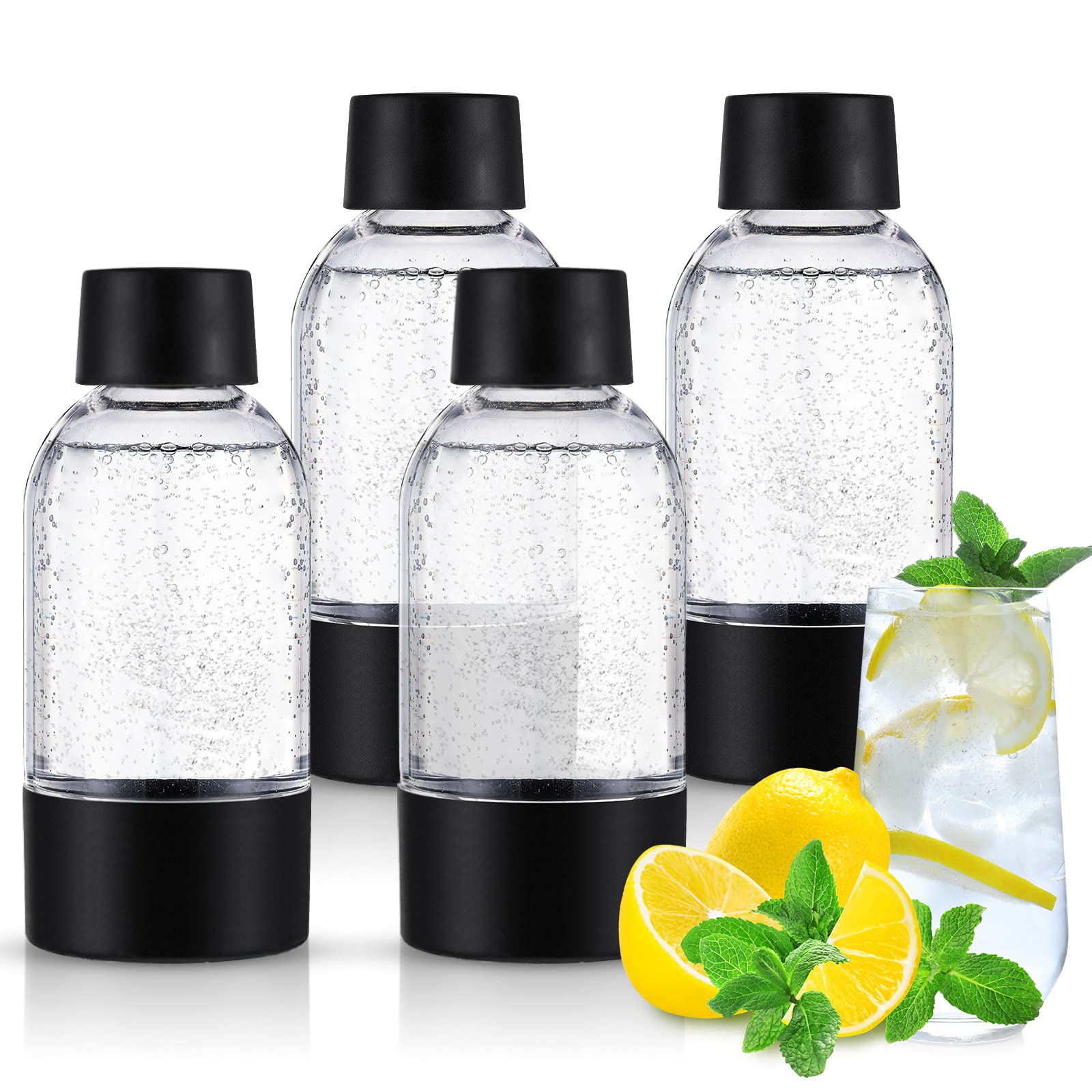 4-Pack Meekoo Clear Plastic Soda Carbonating Bottles (0.5L) - Compatible with iSoda & Drinkmate Soda Makers - Perfect for Homemade Sparkling Water, Cocktails & Party Drinks - Kitchen & Home Carbonation Solution