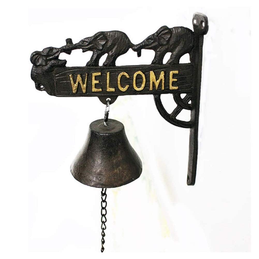 BEFASYY Cast Iron Dining Bell - Handcrafted Wrought Iron Outdoor Garden Bell with Elephant Design - Perfect for Wall Decor, Patio, Farmhouse & Restaurant Use