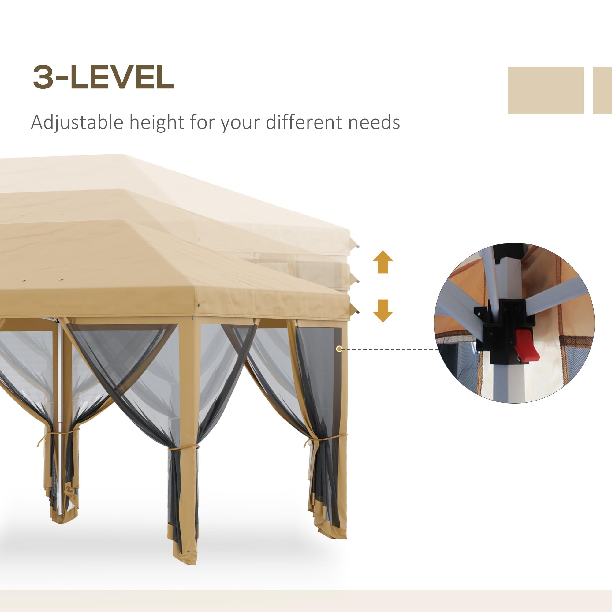 Outsunny 10' x 20' Heavy Duty Pop Up Canopy Tent with Netting - Instant Sun Shelter for Outdoor Parties, Camping, Beach & Backyard - Includes Carry Bag (Beige)