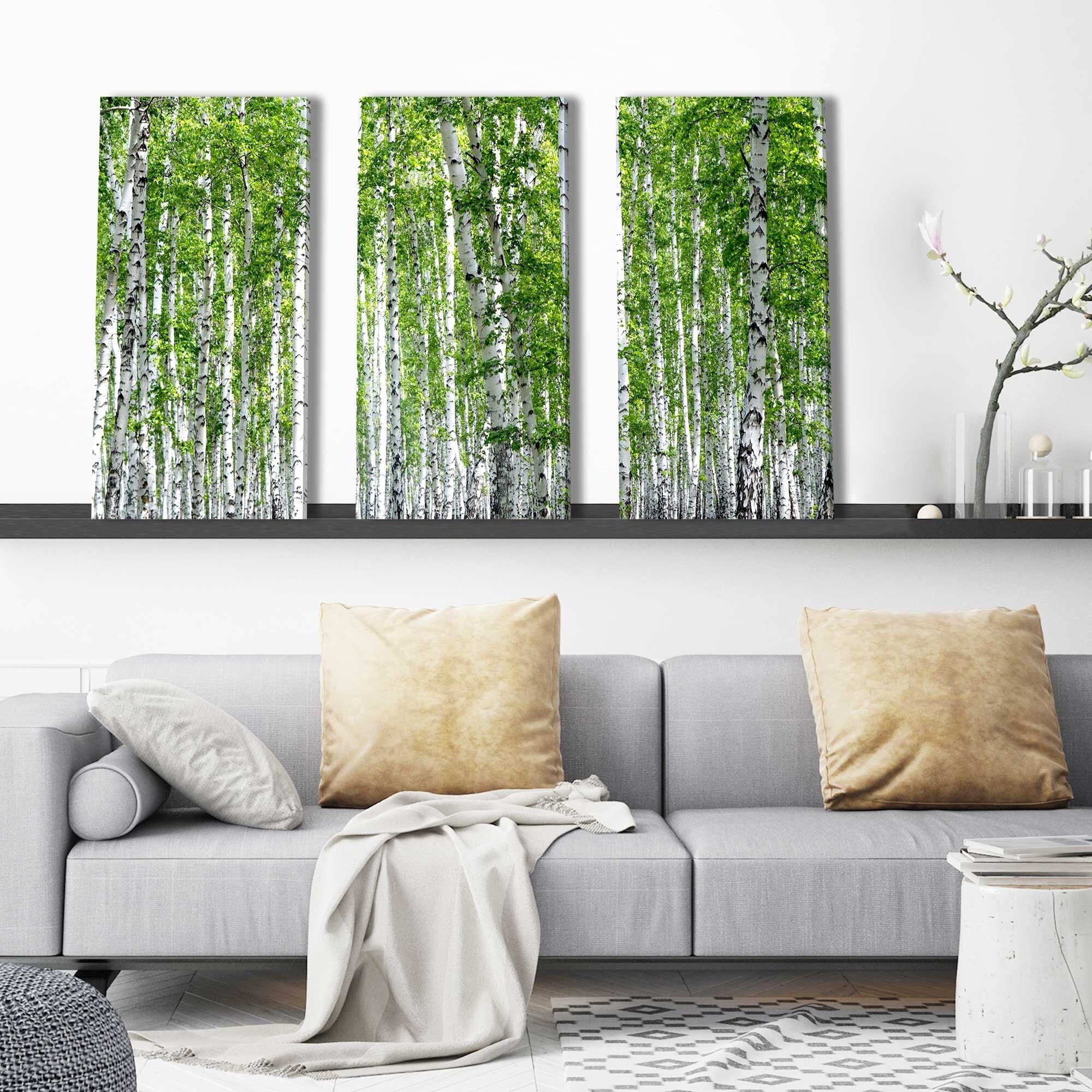 Birch Trees III 3-Piece Canvas Wall Art Set - Modern Nature Landscape Painting for Living Room, Bedroom & Office Decor