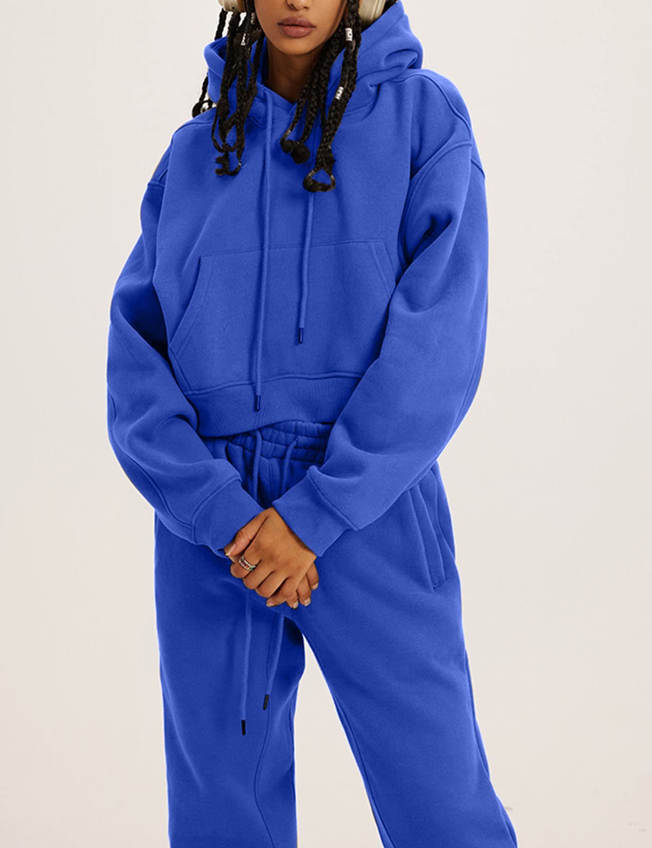 COZYPOIN Women's Fleece 2-Piece Sweatsuit Set - Soft Crop Top & Jogger Pants with Hoodie | Cozy Lounge Wear for Home, Gym & Outdoor Activities