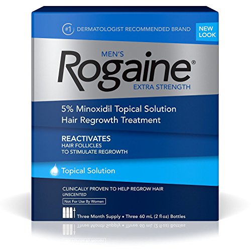 Rogaine For Men Extra Strength 5% Minoxidil Hair Regrowth Treatment - 3 Month Supply (3 x 60mL Bottles) | Clinically Proven to Regrow Hair | For Thinning Hair & Receding Hairline | Daily Use for Visible Results