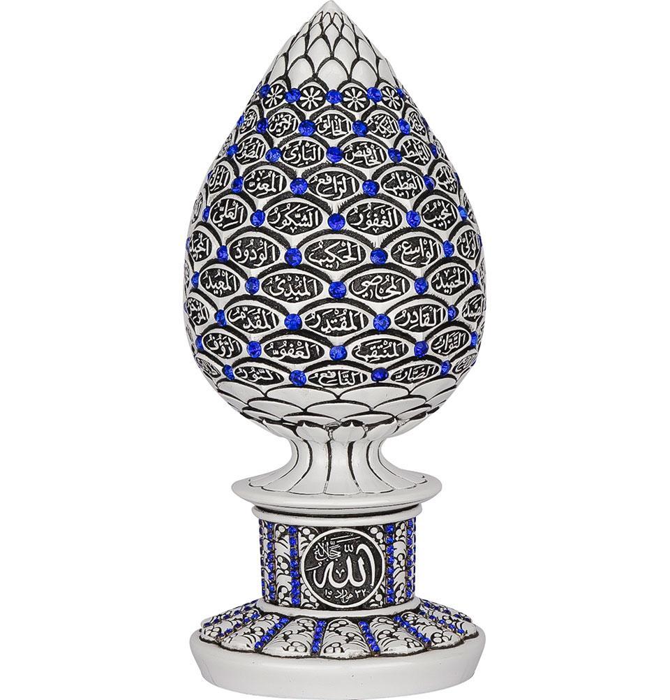 99 Names of Allah Islamic Table Decor - White & Blue Ceramic Egg for Home, Ramadan & Eid Decoration | Perfect for Muslim Prayer Room, Gift & Spiritual Display