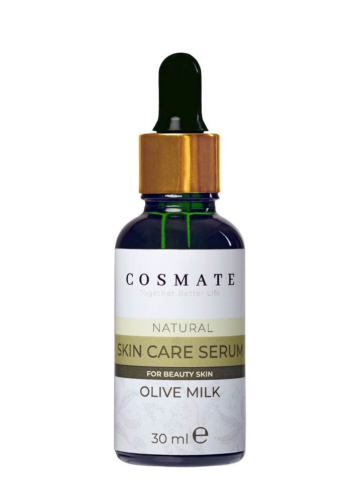 Cosmate Olive Milk Skin Care Serum - Anti-Aging Face Moisturizer with Vitamin A & E for Dry Skin, Wrinkles & Eczema | Natural Paraben-Free Lotion for Scar Treatment & Cleansing | 1 fl Oz/30 ml | Perfect for Nighttime Skincare Routine & Daily Hydration