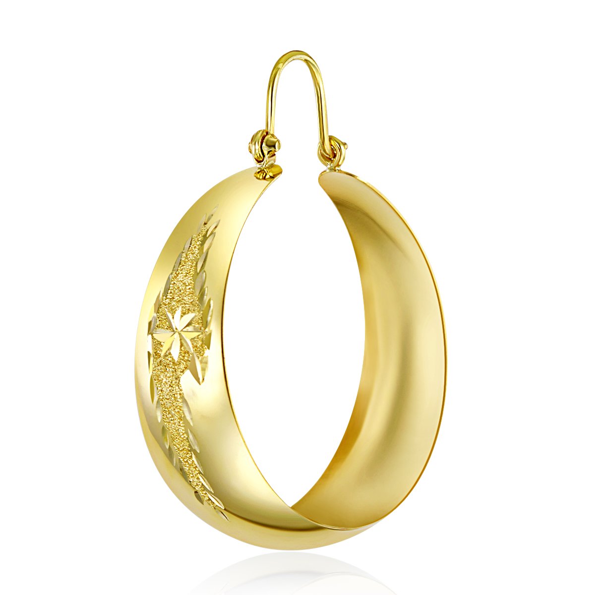 14k Yellow Gold Polished Etched Bangle Hoop Earrings for Women - 30mm Diameter Elegant Jewelry Gift for Birthday, Anniversary & Special Occasions