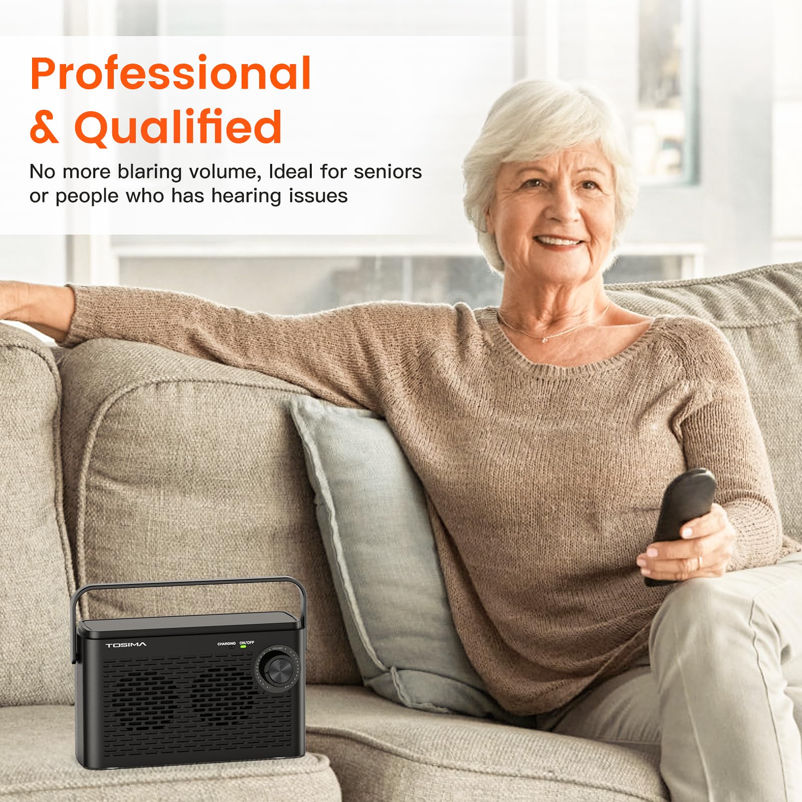 Tosima TV-8000 Wireless TV Speakers for Hard of Hearing - Voice Enhancing TV Soundbar with 1000mAh Rechargeable Battery, 8-Hour Playtime, 2.4G RF Transmitter & 100ft Range - Ideal for Seniors, Elderly & Home Theater Use