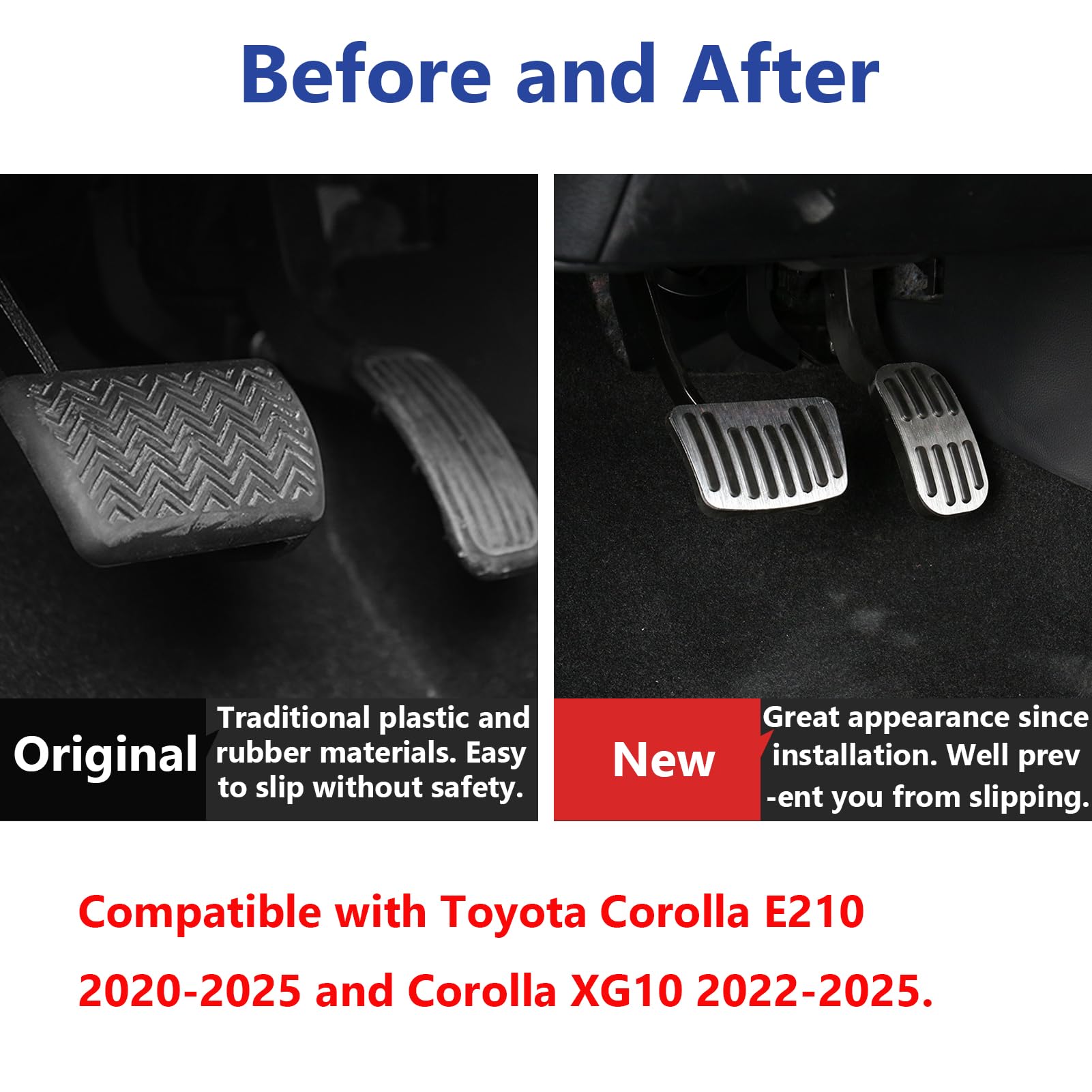 TTCR-II Car Pedal Covers for Toyota Corolla 2020-2025 & Corolla Cross 2022-2025 - Automatic Transmission Brake & Gas Pedal Set (2Pcs) - Anti-Slip Grip for Safe Driving & Custom Interior Upgrade
